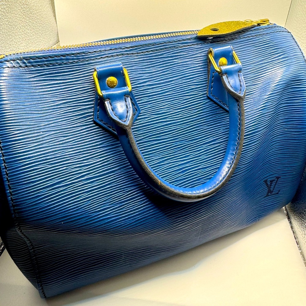 Louis Vuitton Blue and Yellow Satchel Epi Leather